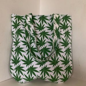 White/Green Hemp Leaf, Cannabis Leaf Handmade Tote